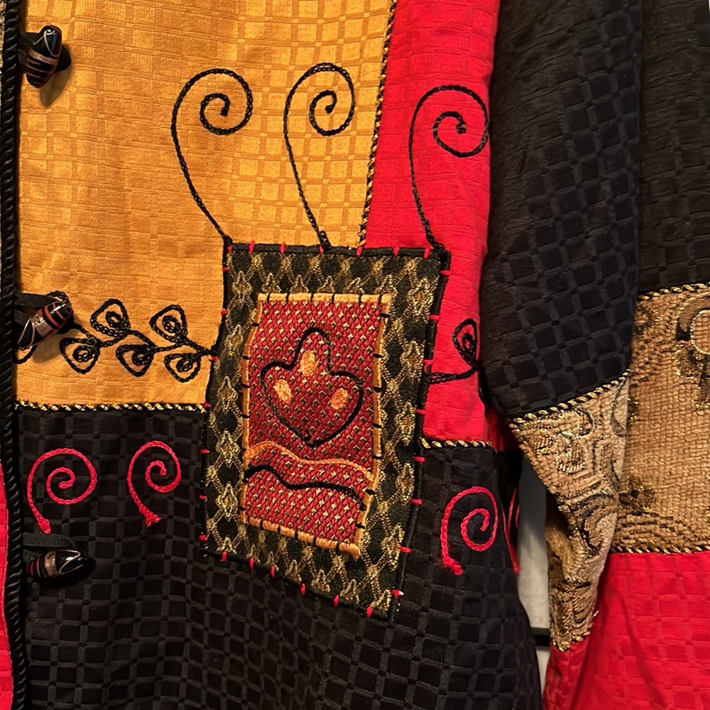 Indigo Moon Fall Patchwork Embroidered Jacket Siz… - image 2